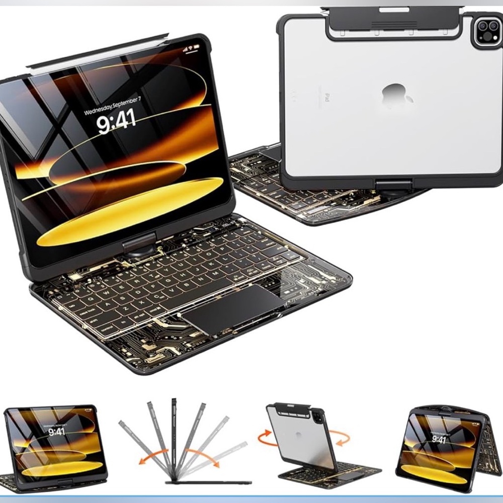 Keyboard Case for iPad Air 13” M3/M2 & iPad Pro 12.9” 3–6 Gen w/ Trackpad 360°